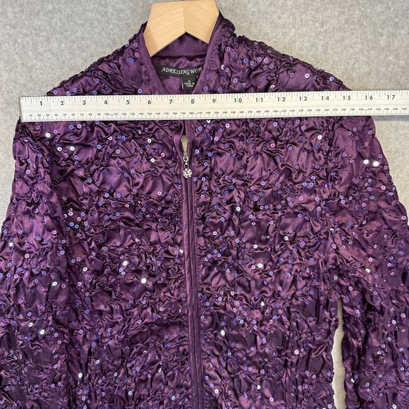 Adressing Jacket Womens Medium Purple Metal Silver Sequin Crinkle Embellished - Picture 15 of 16